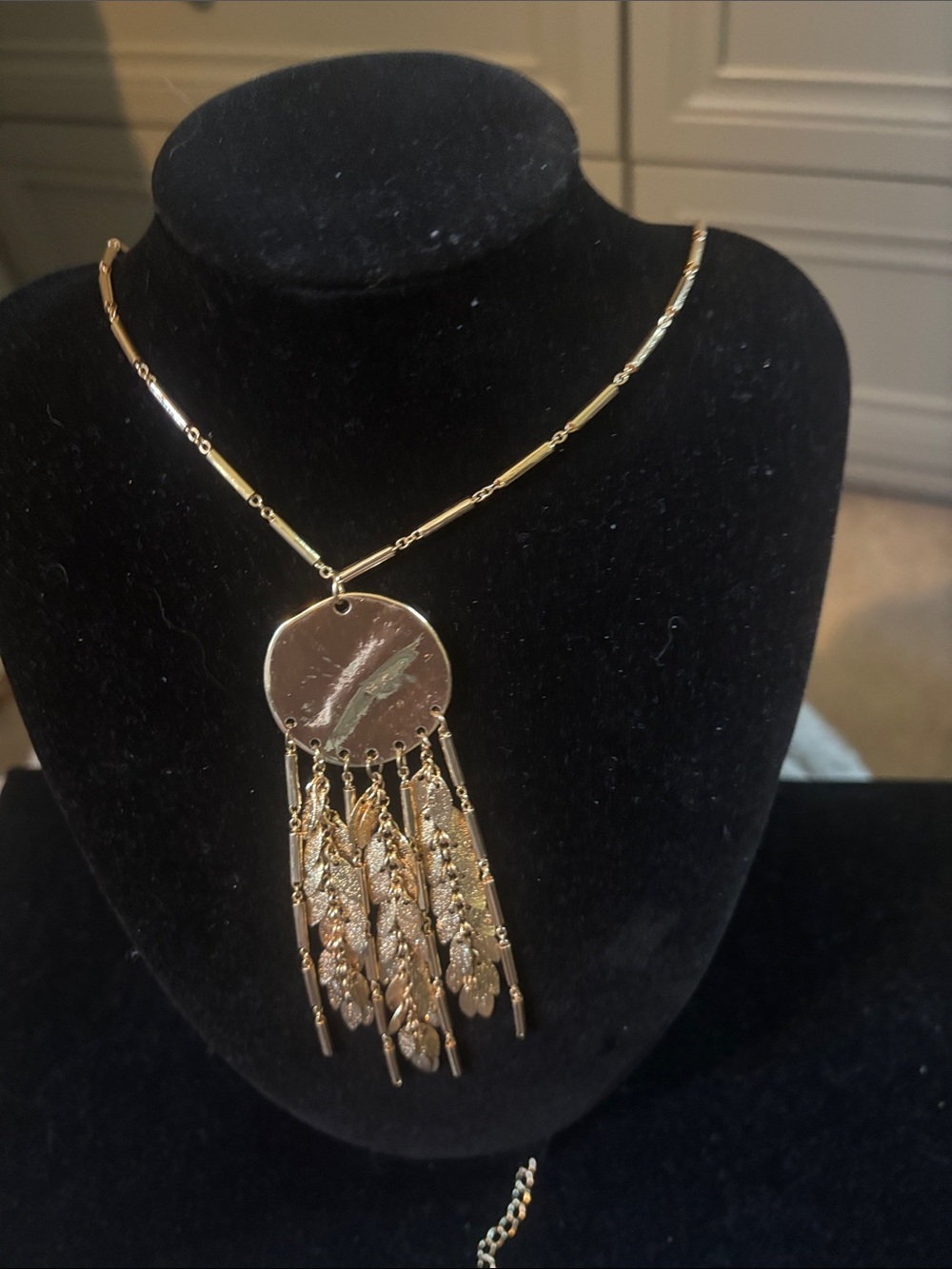 Gold-Tone Disc Fringe Necklace - Elegant Women's Jewelry